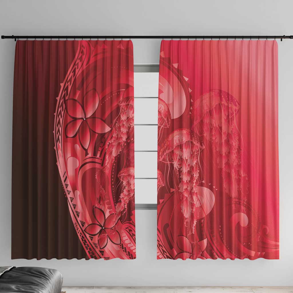 Red Gradient Polynesia Jellyfish Window Curtain Plumeria Polynesian Tattoo Glowing Vibes LT14 With Hooks Red - Polynesian Pride