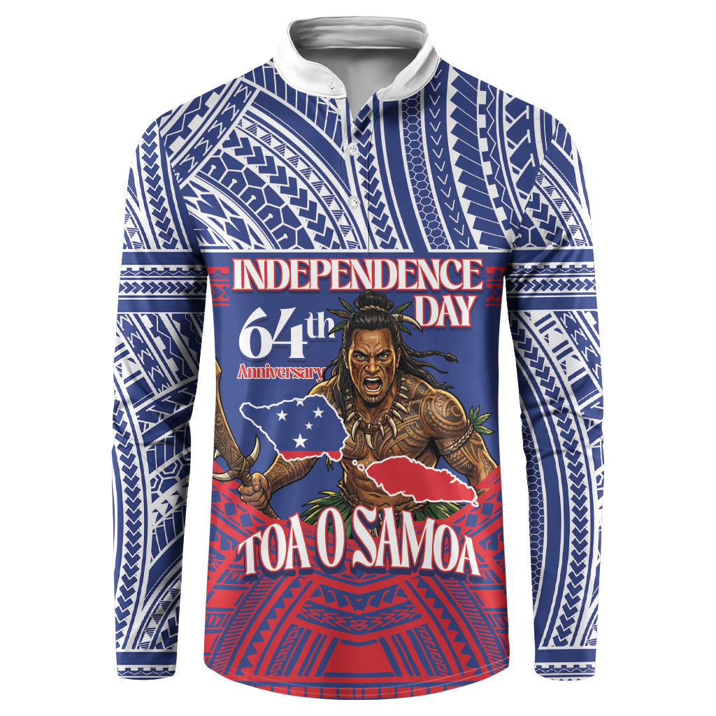 Personalised Samoa Independence Day Button Sweatshirt 64th Anniversary Toa O Samoa LT14 Blue - Polynesian Pride
