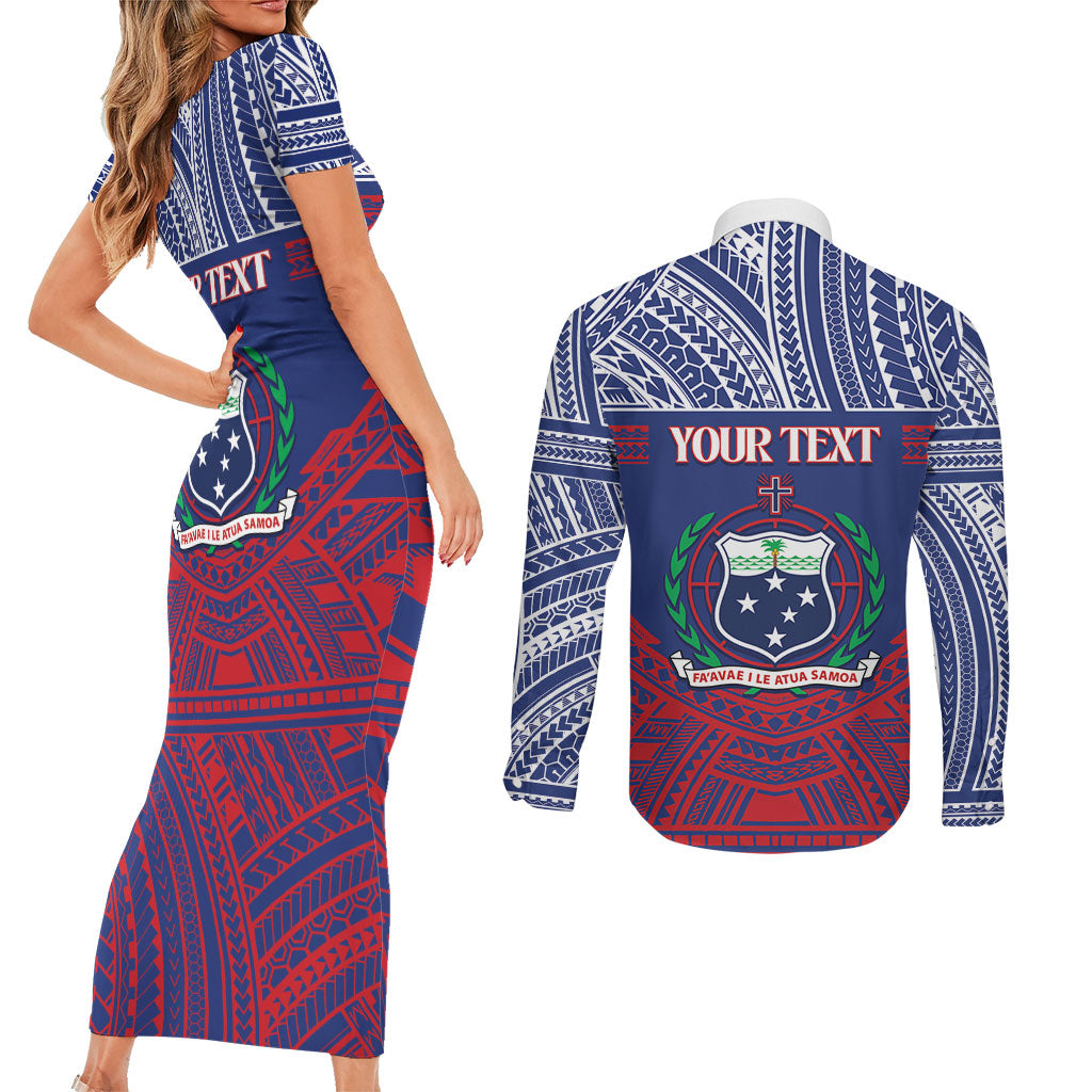 Personalised Samoa Independence Day Couples Matching Short Sleeve Bodycon Dress and Long Sleeve Button Shirt 64th Anniversary Toa O Samoa LT14 - Polynesian Pride