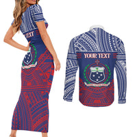 Personalised Samoa Independence Day Couples Matching Short Sleeve Bodycon Dress and Long Sleeve Button Shirt 64th Anniversary Toa O Samoa LT14 - Polynesian Pride