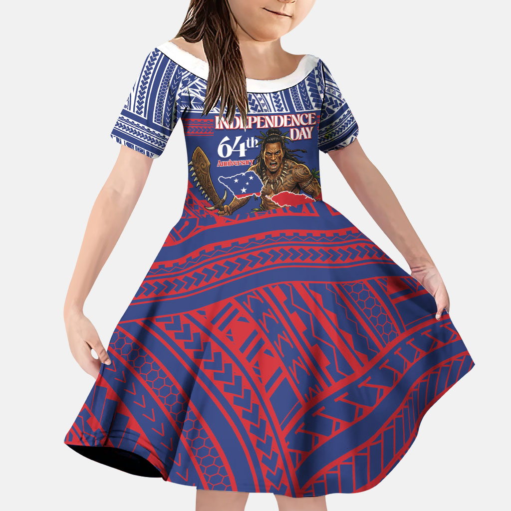 Personalised Samoa Independence Day Family Matching Long Sleeve Bodycon Dress and Hawaiian Shirt 64th Anniversary Toa O Samoa LT14 Daughter's Dress Blue - Polynesian Pride