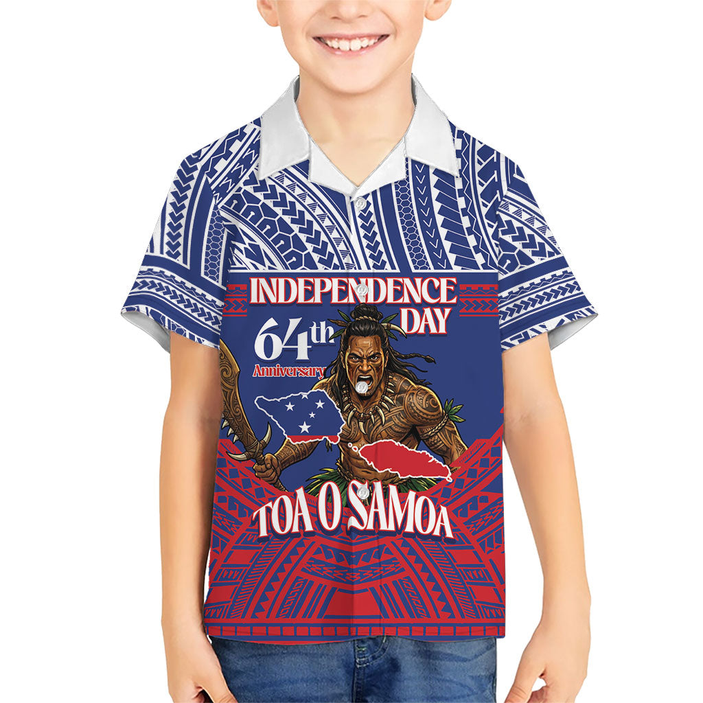 Personalised Samoa Independence Day Family Matching Off The Shoulder Long Sleeve Dress and Hawaiian Shirt 64th Anniversary Toa O Samoa LT14 Son's Shirt Blue - Polynesian Pride