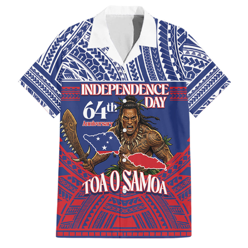 Personalised Samoa Independence Day Family Matching Puletasi and Hawaiian Shirt 64th Anniversary Toa O Samoa LT14 Dad's Shirt - Short Sleeve Blue - Polynesian Pride