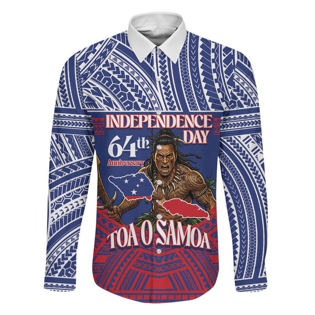 Personalised Samoa Independence Day Family Matching Tank Maxi Dress and Hawaiian Shirt 64th Anniversary Toa O Samoa LT14 Dad's Shirt - Long Sleeve Blue - Polynesian Pride