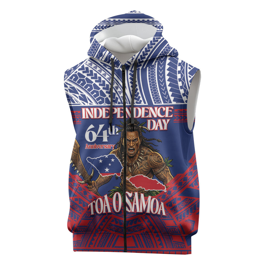 Personalised Samoa Independence Day Sleeveless Zip Hoodie 64th Anniversary Toa O Samoa LT14 Blue - Polynesian Pride