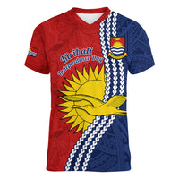 Kiribati Independence Day Women V Neck T Shirt Happy 44th Anniversary Hibiscus Polynesian LT14 Female Red - Polynesian Pride