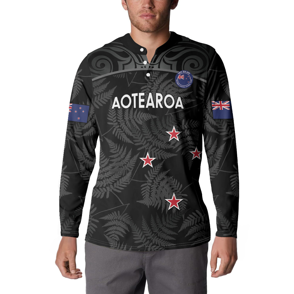 Custom New Zealand Silver Fern Football Button Sweatshirt Summer 2024 Olympic Go Aotearoa