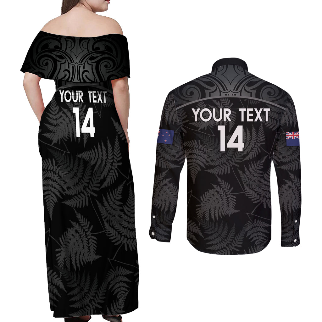 Custom New Zealand Silver Fern Football Couples Matching Off Shoulder Maxi Dress and Long Sleeve Button Shirt Summer 2024 Olympic Go Aotearoa