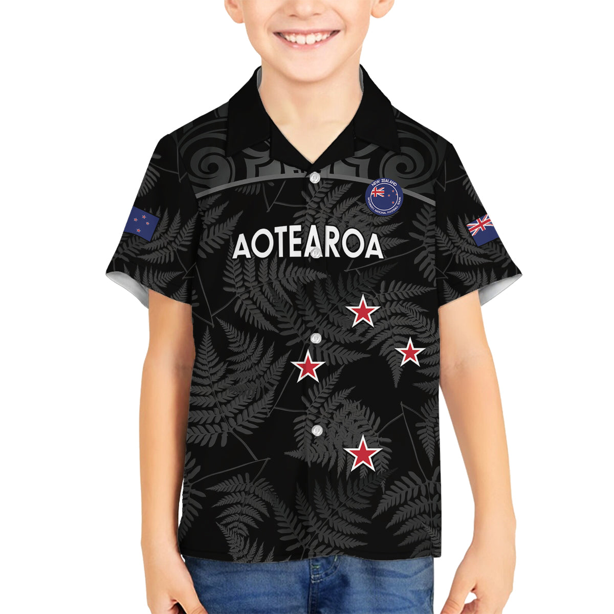Custom New Zealand Silver Fern Football Family Matching Long Sleeve Bodycon Dress and Hawaiian Shirt Summer 2024 Olympic Go Aotearoa LT14 Son's Shirt Black - Polynesian Pride