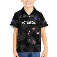 Custom New Zealand Silver Fern Football Family Matching Long Sleeve Bodycon Dress and Hawaiian Shirt Summer 2024 Olympic Go Aotearoa LT14 Son's Shirt Black - Polynesian Pride