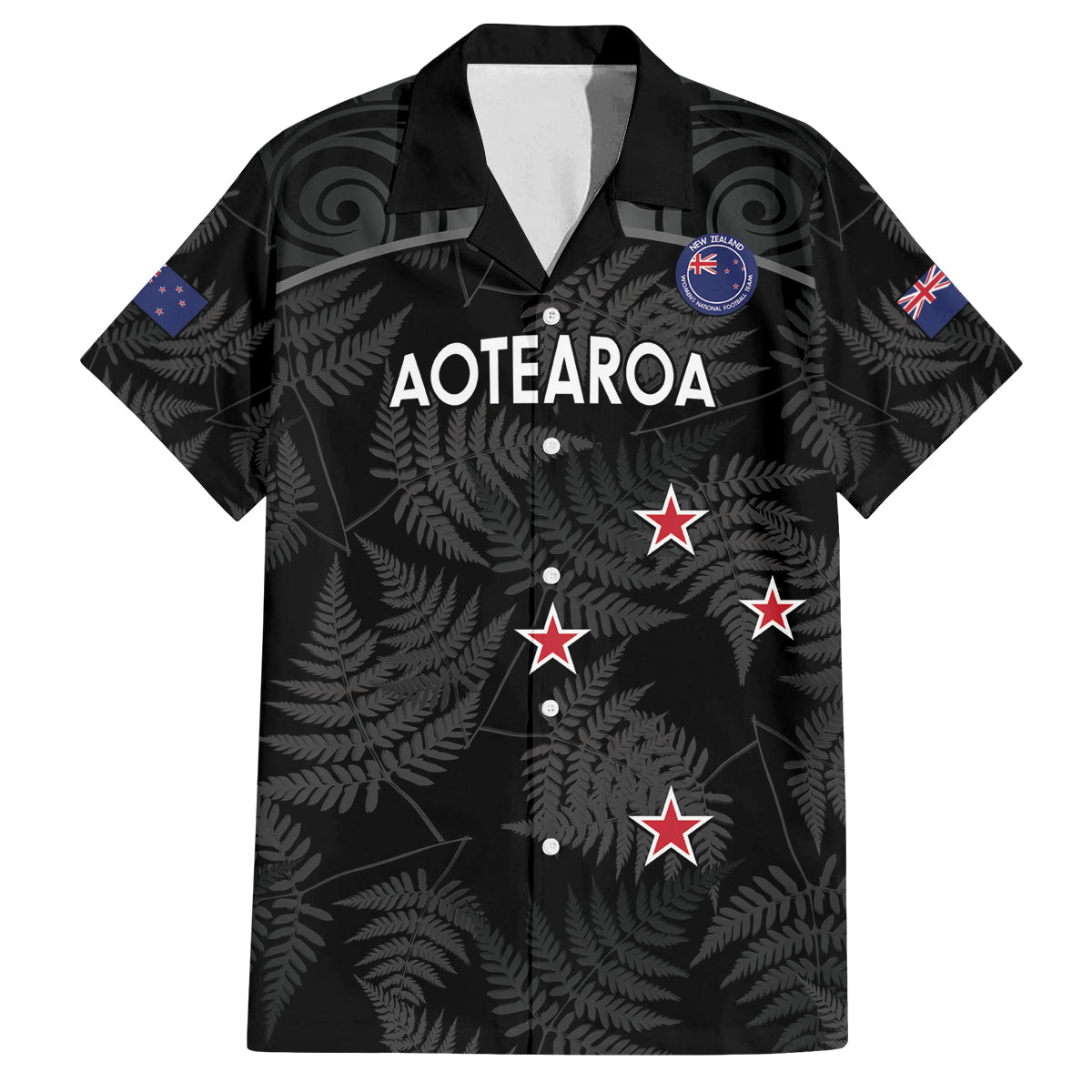 Custom New Zealand Silver Fern Football Family Matching Off Shoulder Maxi Dress and Hawaiian Shirt Summer 2024 Olympic Go Aotearoa LT14 Dad's Shirt - Short Sleeve Black - Polynesian Pride