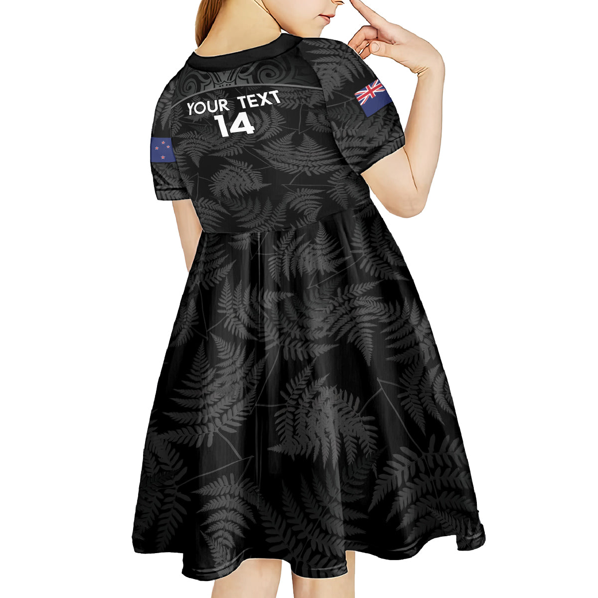 Custom New Zealand Silver Fern Football Kid Short Sleeve Dress Summer 2024 Olympic Go Aotearoa