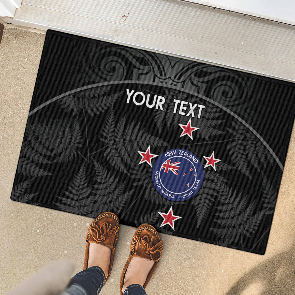 Custom New Zealand Silver Fern Football Rubber Doormat Summer 2024 Olympic Go Aotearoa