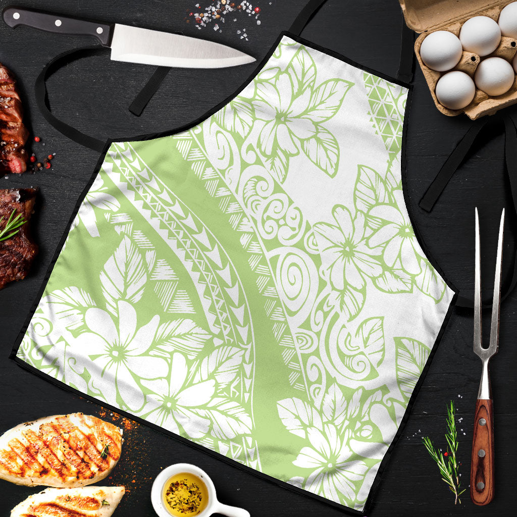 Polynesian Tiare Flower Sage Green Pastel Apron