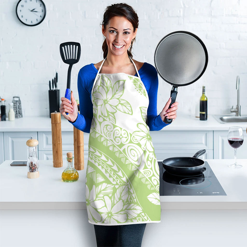 Polynesian Tiare Flower Sage Green Pastel Apron