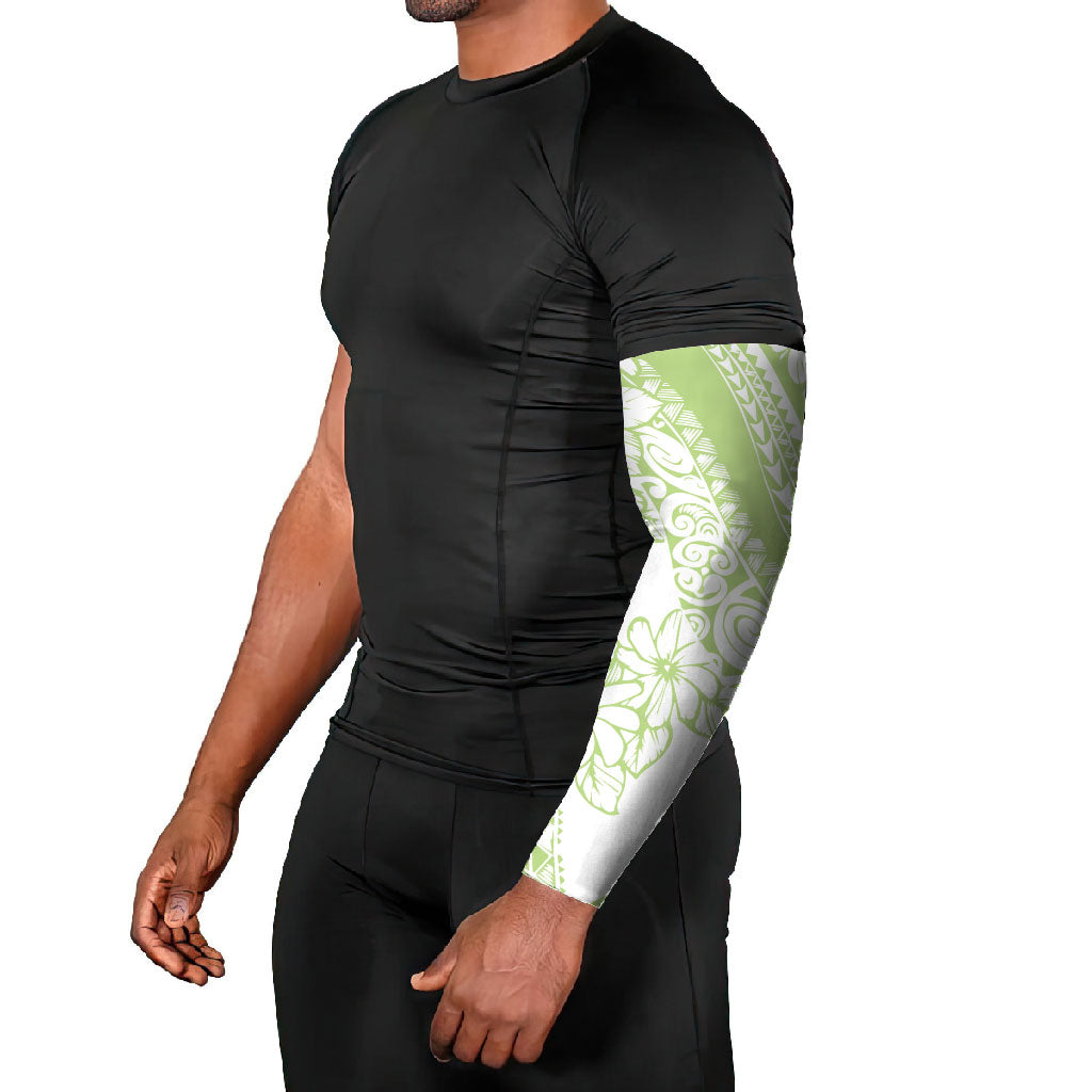 Polynesian Tiare Flower Sage Green Pastel Arm Sleeves