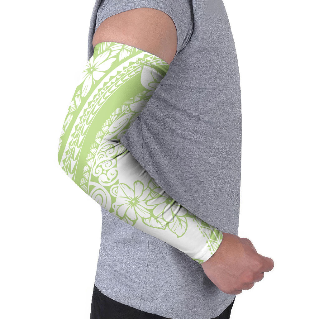 Polynesian Tiare Flower Sage Green Pastel Arm Sleeves