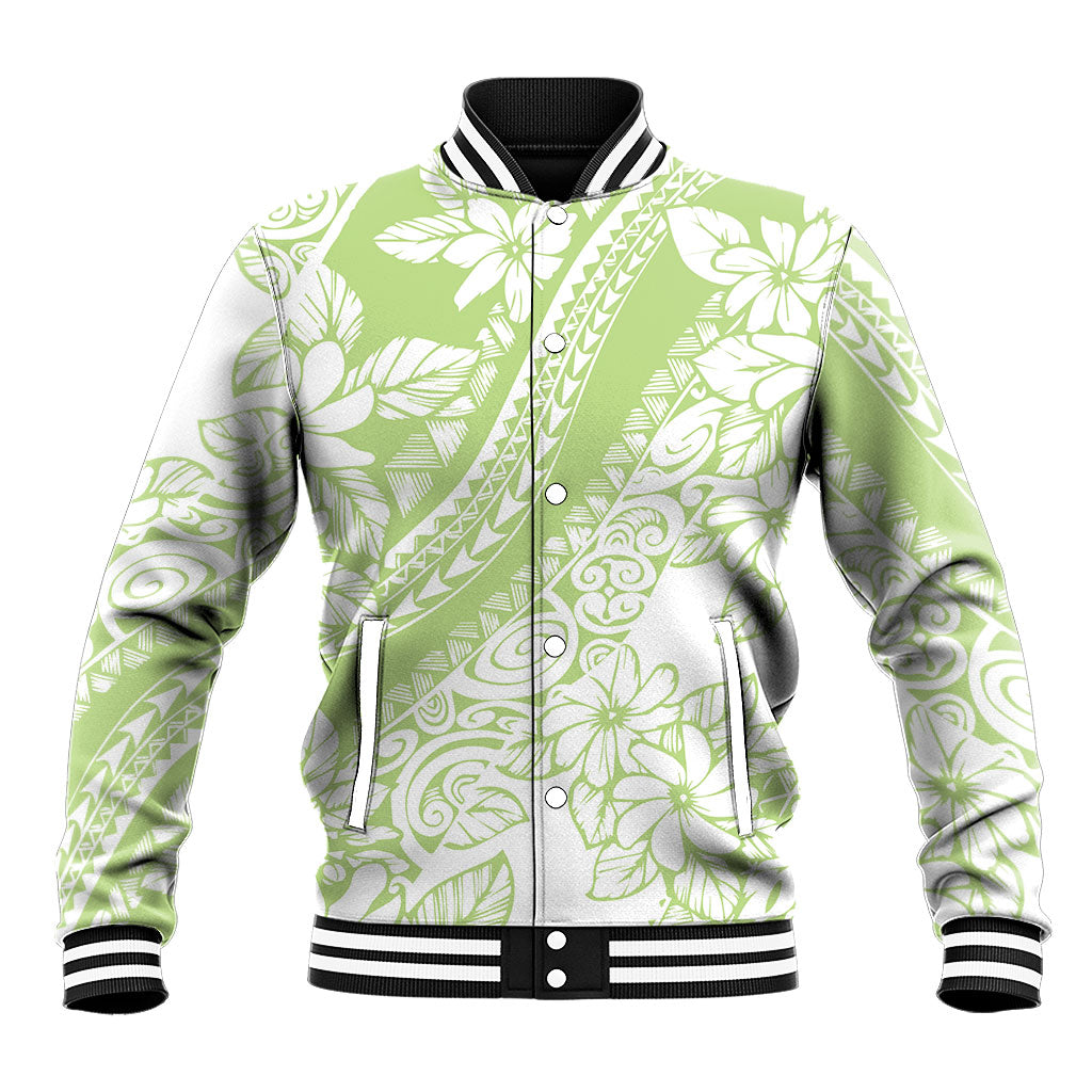 Polynesian Tiare Flower Sage Green Pastel Baseball Jacket