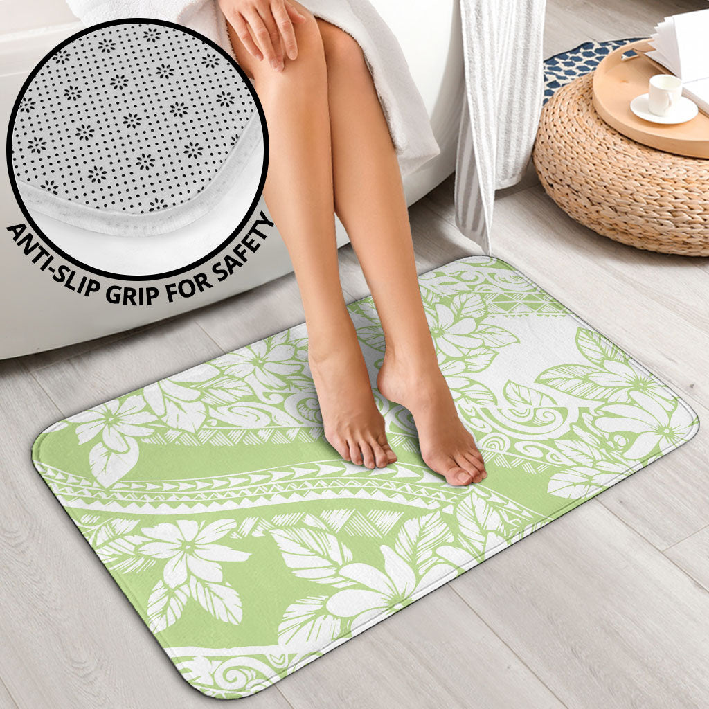 Polynesian Tiare Flower Sage Green Pastel Bathroom Set