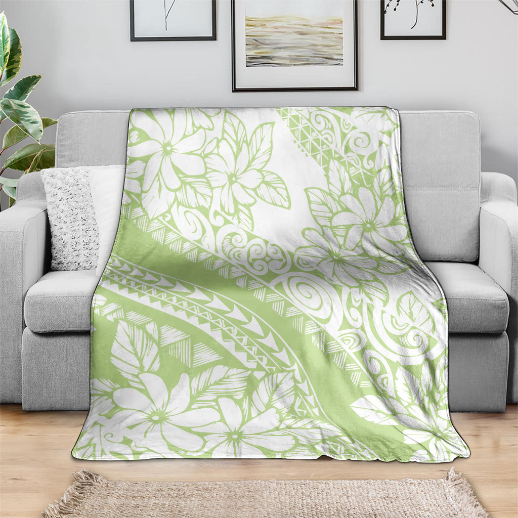 Polynesian Tiare Flower Sage Green Pastel Blanket