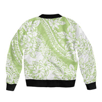 Polynesian Tiare Flower Sage Green Pastel Bomber Jacket