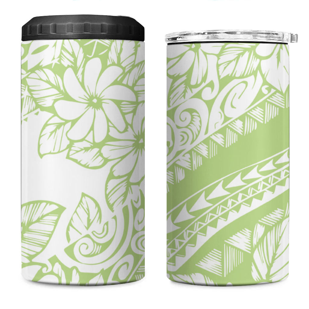 Polynesian Tiare Flower Sage Green Pastel 4 in 1 Can Cooler Tumbler LT14 One Size: 16 oz Sage Green - Polynesian Pride