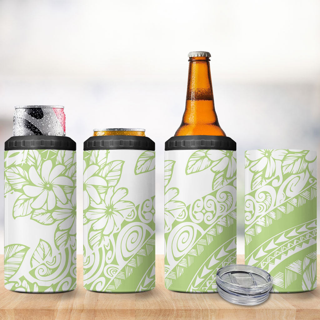 Polynesian Tiare Flower Sage Green Pastel 4 in 1 Can Cooler Tumbler LT14 - Polynesian Pride