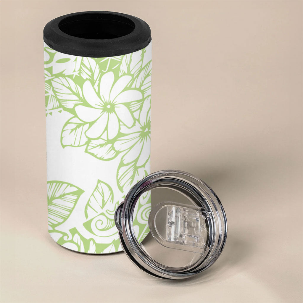 Polynesian Tiare Flower Sage Green Pastel 4 in 1 Can Cooler Tumbler LT14 - Polynesian Pride