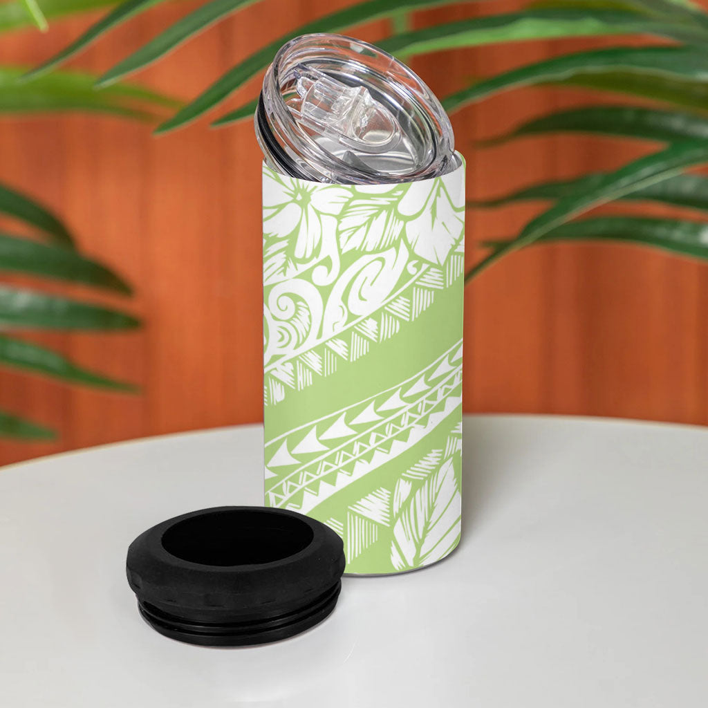 Polynesian Tiare Flower Sage Green Pastel 4 in 1 Can Cooler Tumbler LT14 - Polynesian Pride