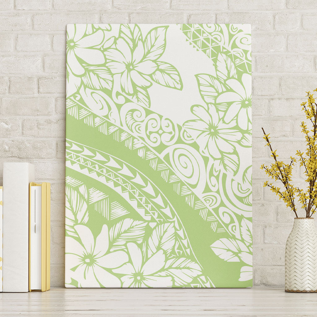 Polynesian Tiare Flower Sage Green Pastel Canvas Wall Art