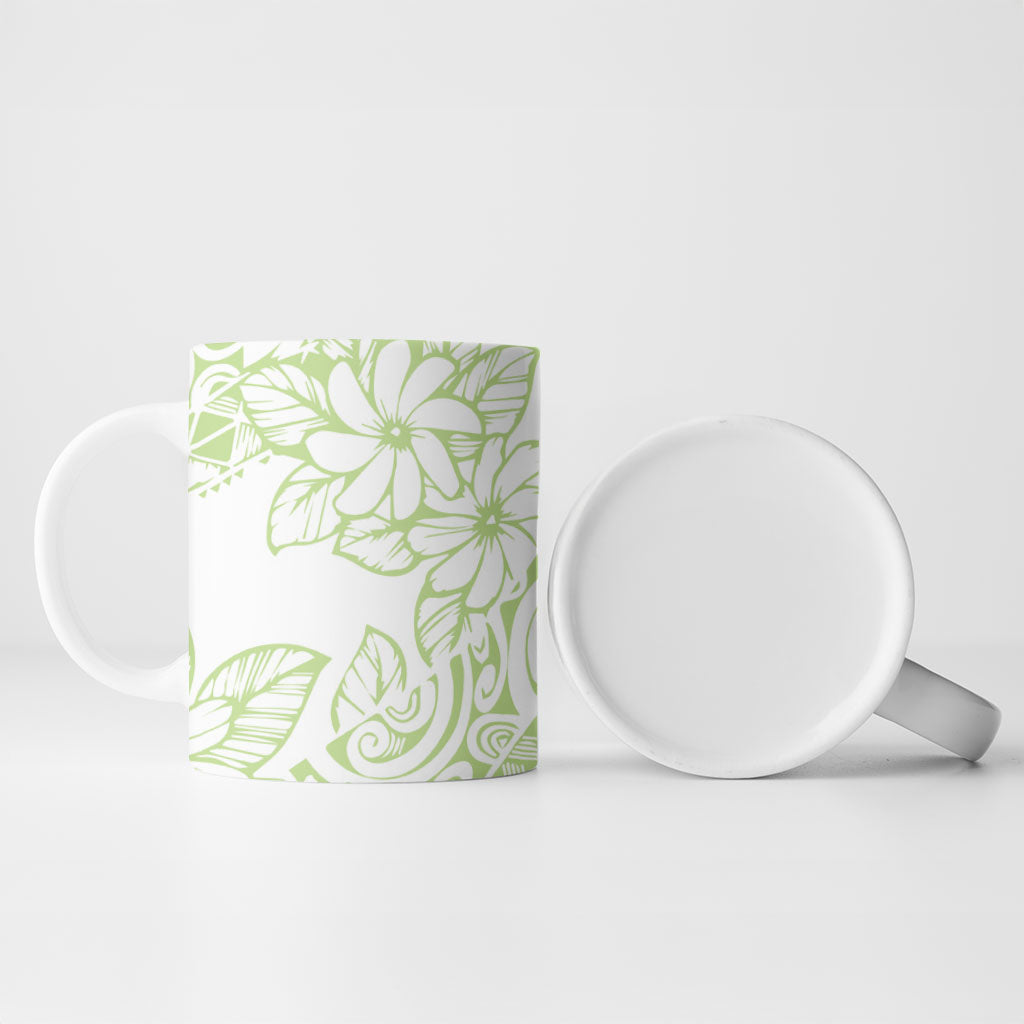 Polynesian Tiare Flower Sage Green Pastel Ceramic Mug