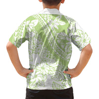 Polynesian Tiare Flower Sage Green Pastel Family Matching Puletasi and Hawaiian Shirt
