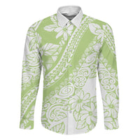 Polynesian Tiare Flower Sage Green Pastel Family Matching Puletasi and Hawaiian Shirt