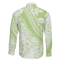 Polynesian Tiare Flower Sage Green Pastel Family Matching Puletasi and Hawaiian Shirt
