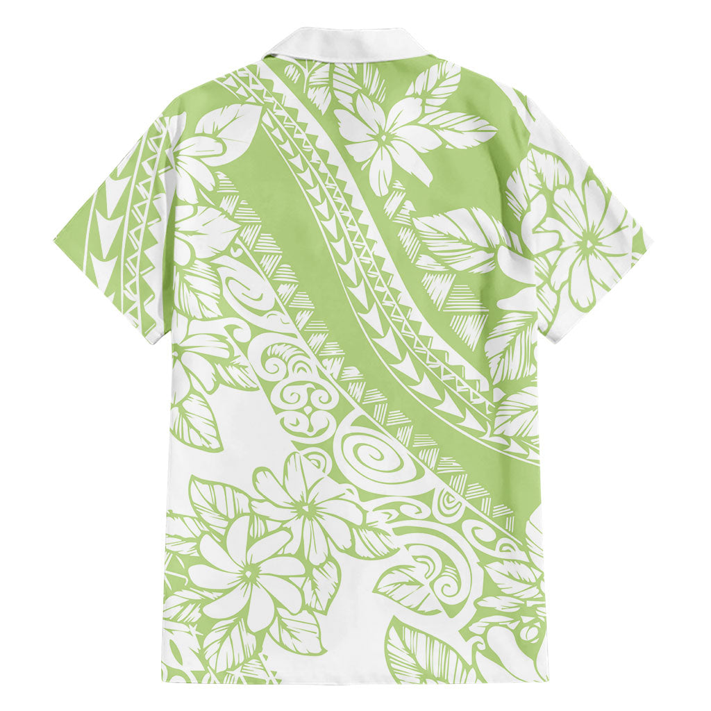 Polynesian Tiare Flower Sage Green Pastel Hawaiian Shirt