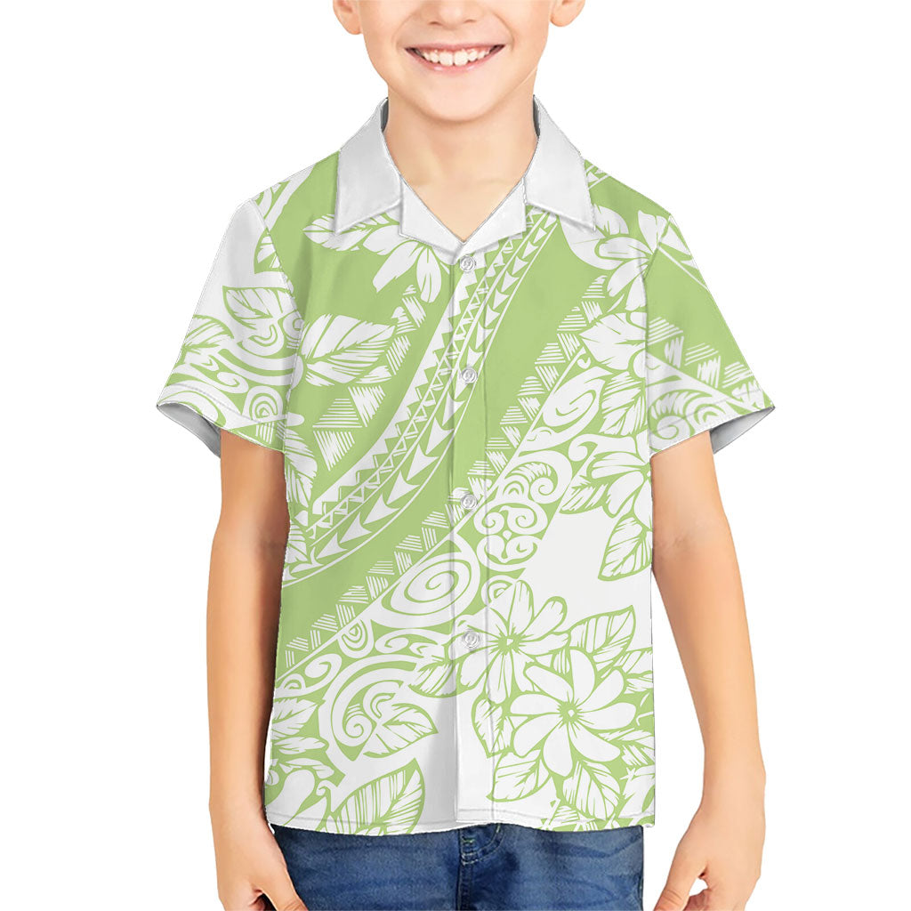 Polynesian Tiare Flower Sage Green Pastel Hawaiian Shirt
