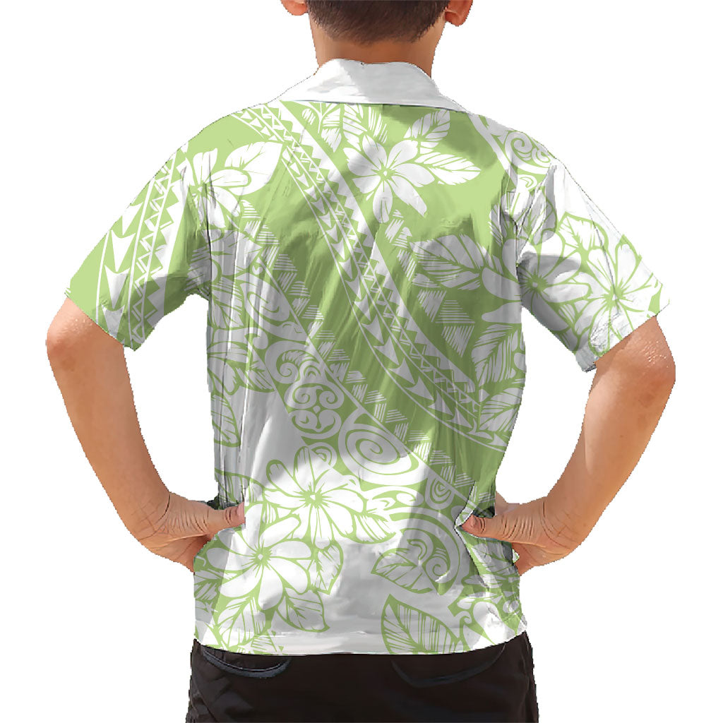 Polynesian Tiare Flower Sage Green Pastel Hawaiian Shirt