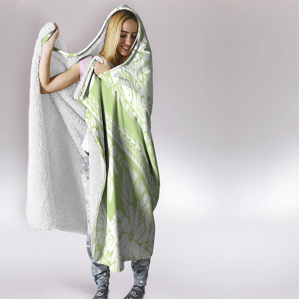 Polynesian Tiare Flower Sage Green Pastel Hooded Blanket
