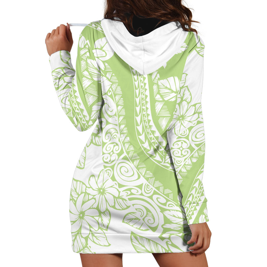 Polynesian Tiare Flower Sage Green Pastel Hoodie Dress