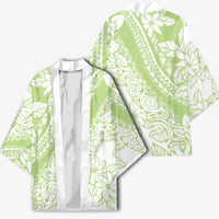 Polynesian Tiare Flower Sage Green Pastel Kimono