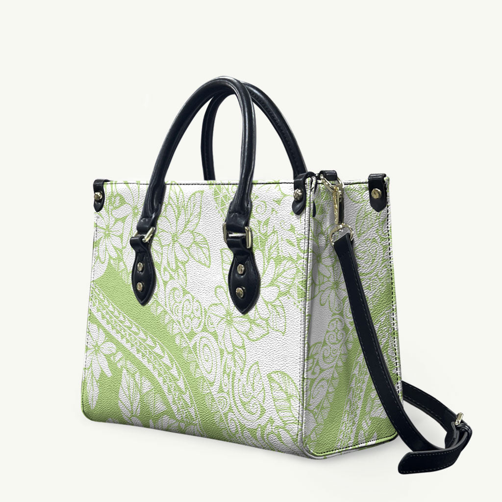 Polynesian Tiare Flower Sage Green Pastel Leather Bag