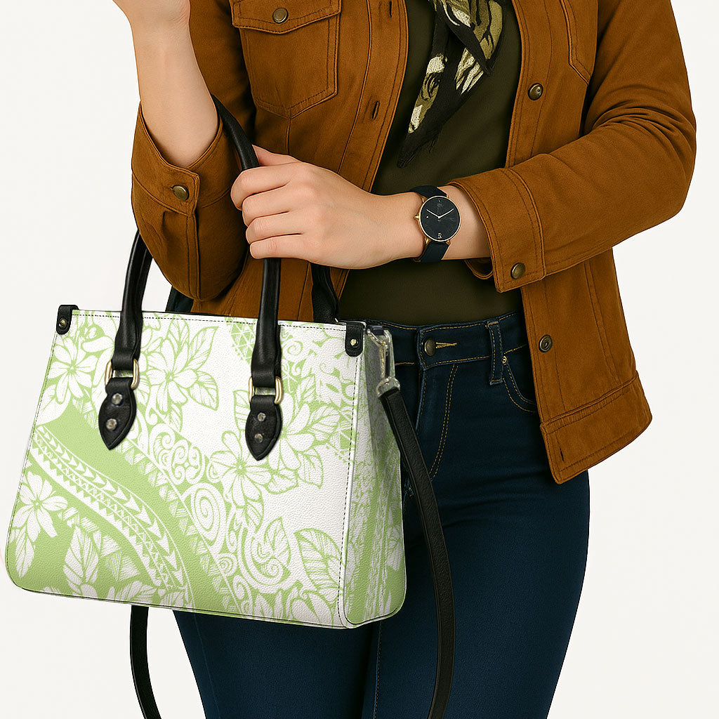 Polynesian Tiare Flower Sage Green Pastel Leather Bag