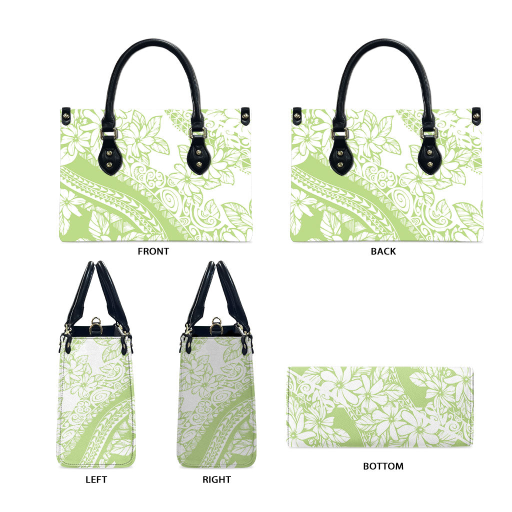 Polynesian Tiare Flower Sage Green Pastel Leather Bag