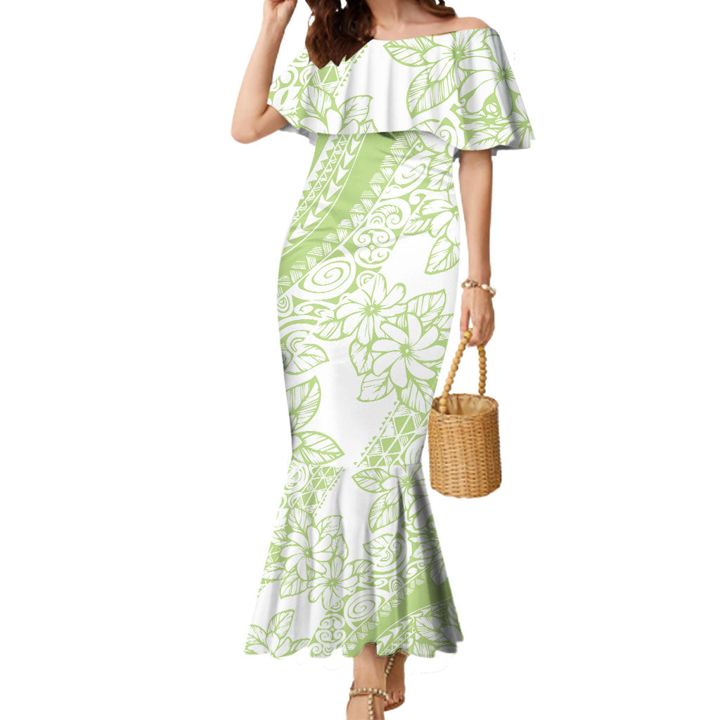 Polynesian Tiare Flower Sage Green Pastel Mermaid Dress LT14 Women Sage Green - Polynesian Pride