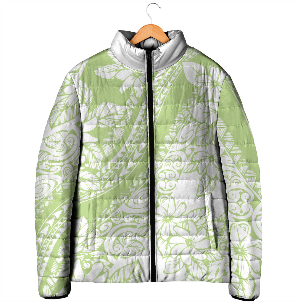 Polynesian Tiare Flower Sage Green Pastel Padded Jacket