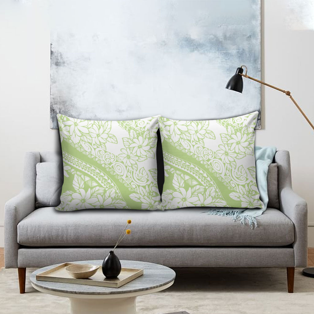 Polynesian Tiare Flower Sage Green Pastel Pillow Cover