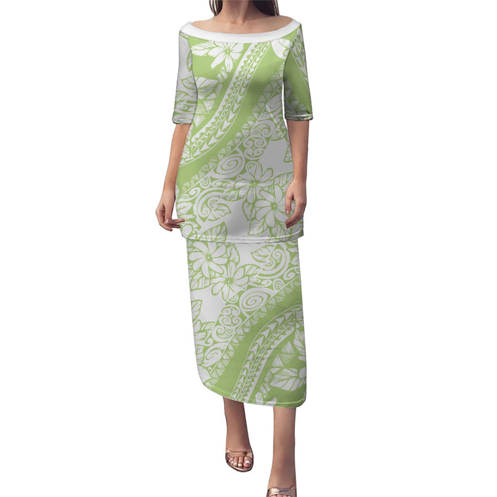 Polynesian Tiare Flower Sage Green Pastel Puletasi