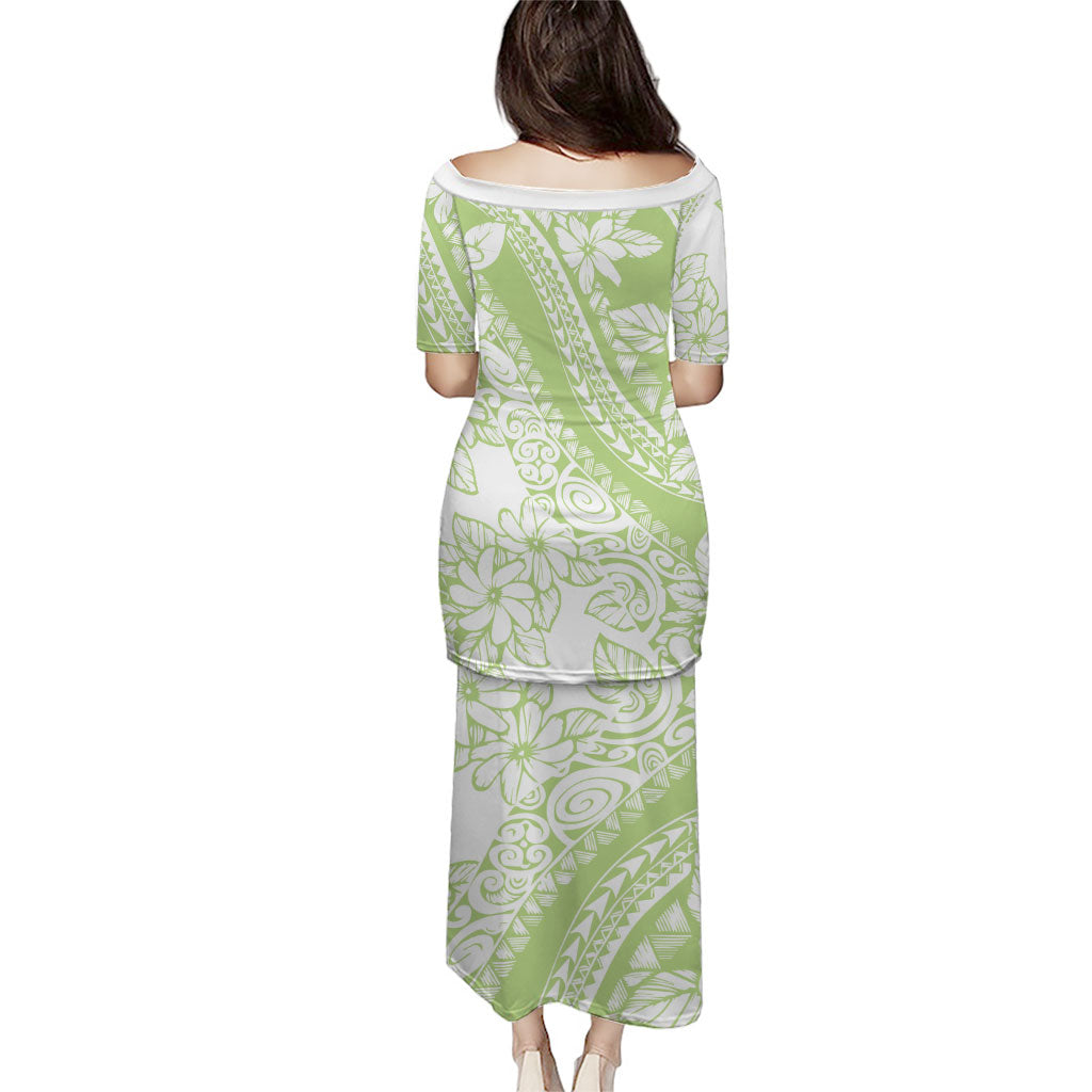Polynesian Tiare Flower Sage Green Pastel Puletasi