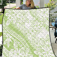 Polynesian Tiare Flower Sage Green Pastel Quilt