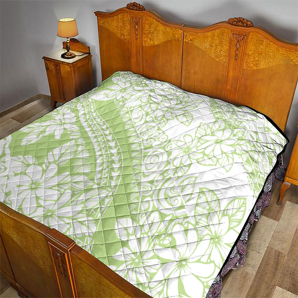 Polynesian Tiare Flower Sage Green Pastel Quilt